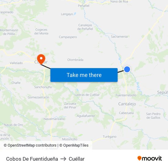 Cobos De Fuentidueña to Cuéllar map
