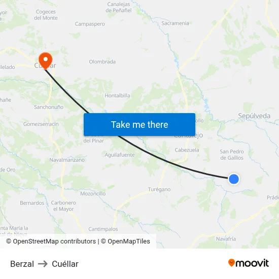 Berzal to Cuéllar map