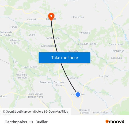 Cantimpalos to Cuéllar map