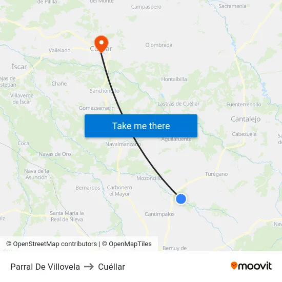 Parral De Villovela to Cuéllar map