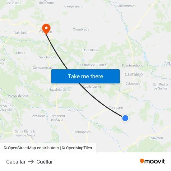 Caballar to Cuéllar map