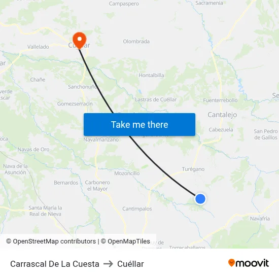 Carrascal De La Cuesta to Cuéllar map