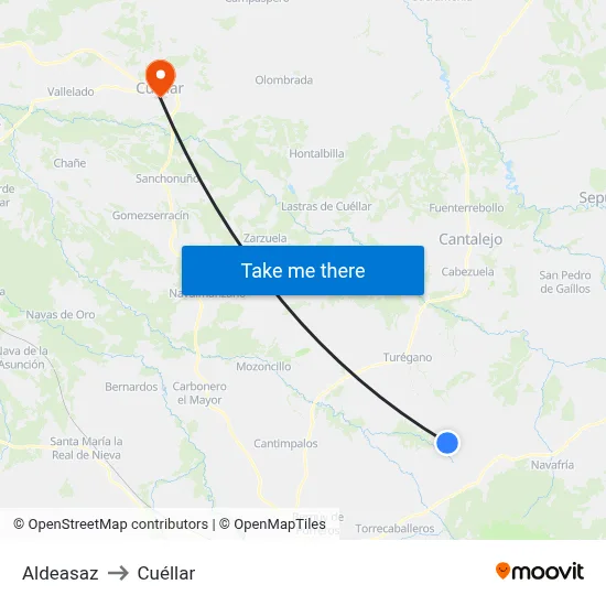 Aldeasaz to Cuéllar map