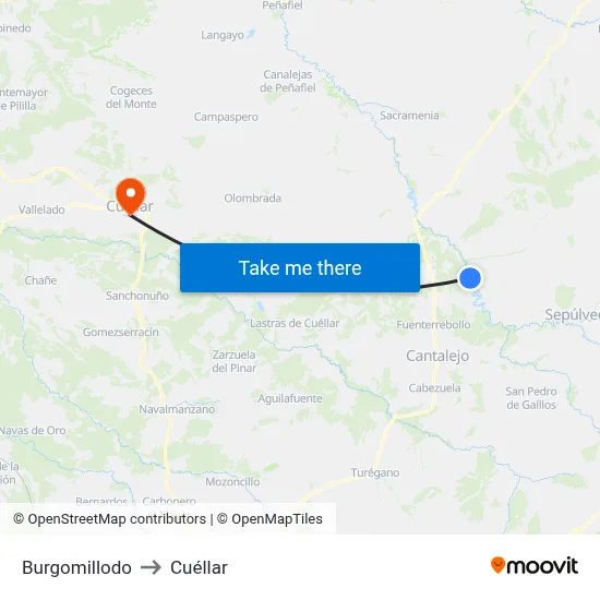 Burgomillodo to Cuéllar map