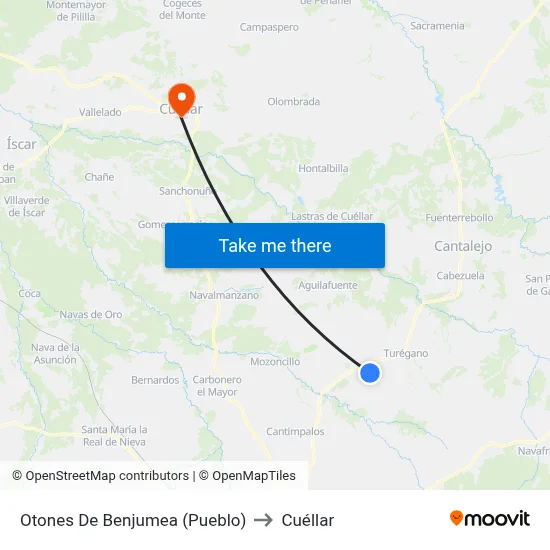 Otones De Benjumea (Pueblo) to Cuéllar map