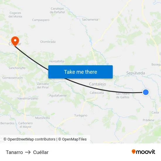 Tanarro to Cuéllar map