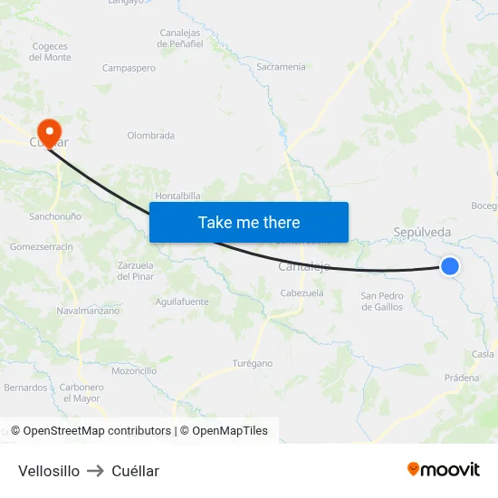 Vellosillo to Cuéllar map