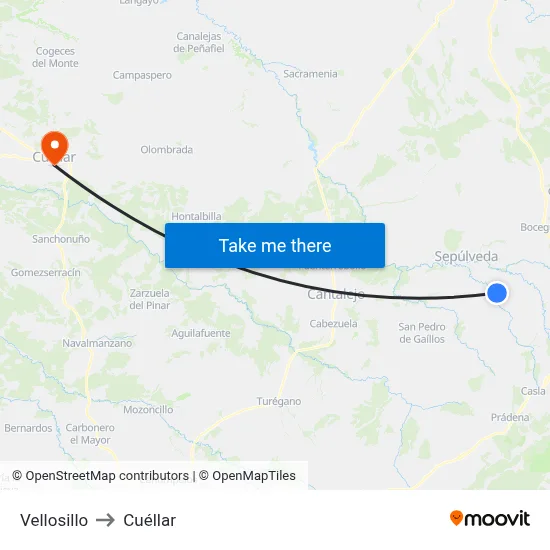 Vellosillo to Cuéllar map
