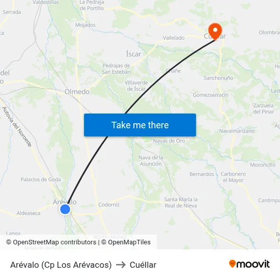 Arévalo (Cp Los Arévacos) to Cuéllar map