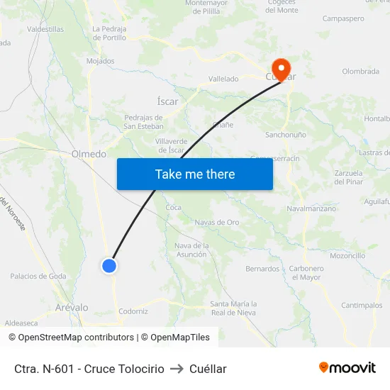 Ctra. N-601 - Cruce Tolocirio to Cuéllar map