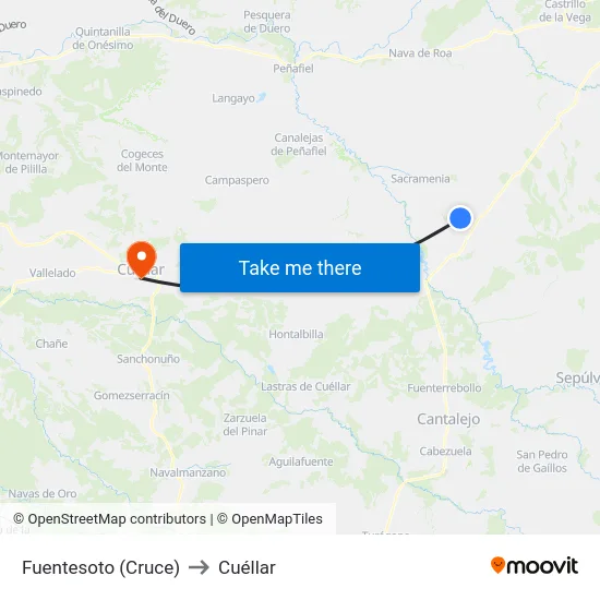 Fuentesoto (Cruce) to Cuéllar map