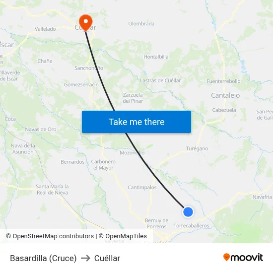 Basardilla (Cruce) to Cuéllar map
