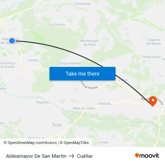 Aldeamayor De San Martín to Cuéllar map