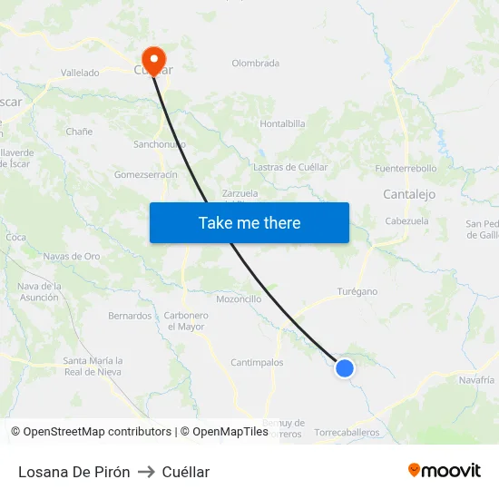Losana De Pirón to Cuéllar map
