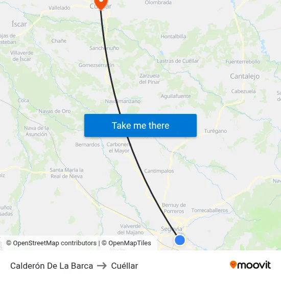Calderón De La Barca to Cuéllar map