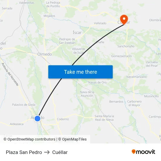 Plaza San Pedro to Cuéllar map