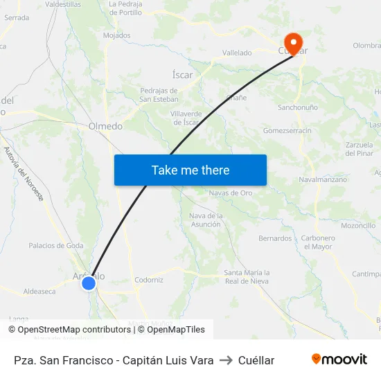 Pza. San Francisco - Capitán Luis Vara to Cuéllar map