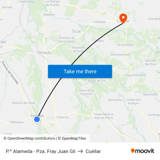 P.º Alameda - Pza. Fray Juan Gil to Cuéllar map