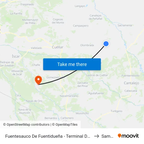 Fuentesauco De Fuentidueña - Terminal De Autobuses to Samboal map