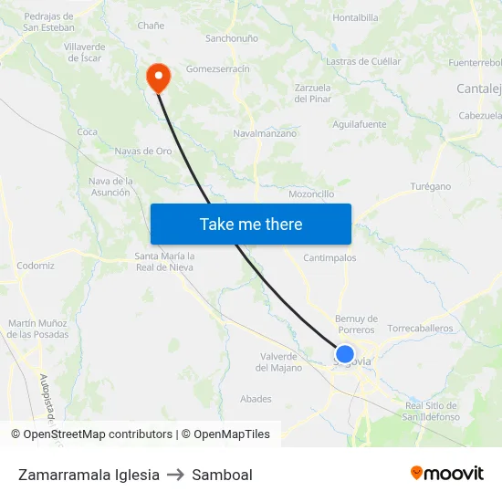 Zamarramala Iglesia to Samboal map