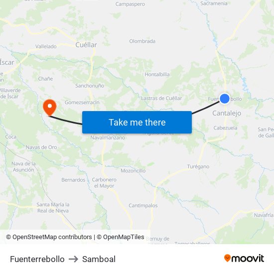 Fuenterrebollo to Samboal map