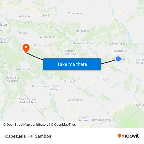 Cabezuela to Samboal map