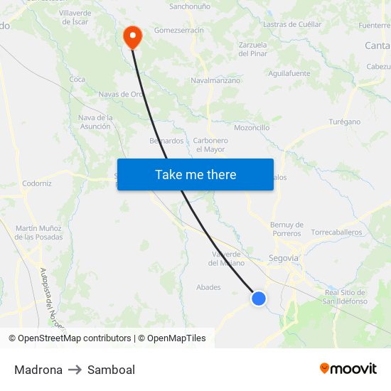 Madrona to Samboal map