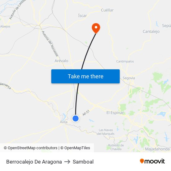 Berrocalejo De Aragona to Samboal map