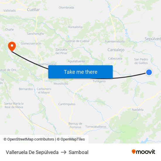 Valleruela De Sepúlveda to Samboal map