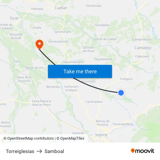 Torreiglesias to Samboal map