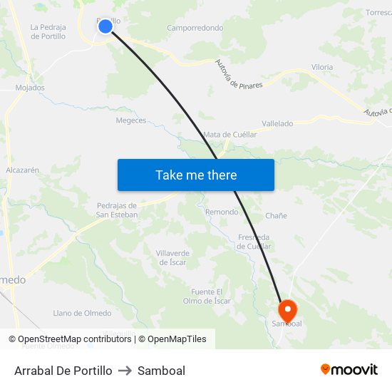 Arrabal De Portillo to Samboal map