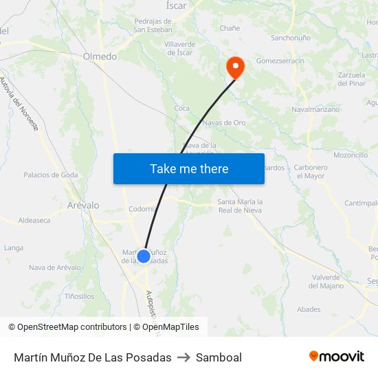 Martín Muñoz De Las Posadas to Samboal map