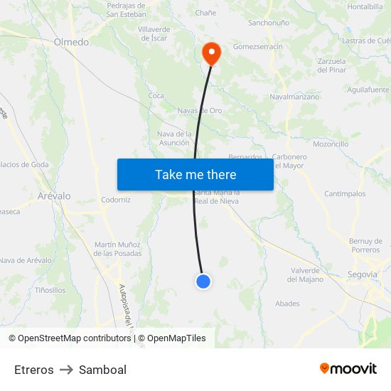 Etreros to Samboal map
