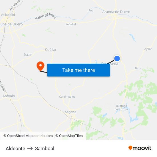 Aldeonte to Samboal map