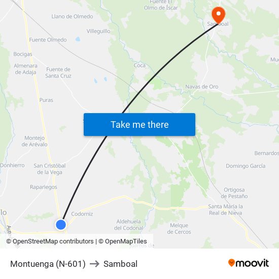 Montuenga (N-601) to Samboal map