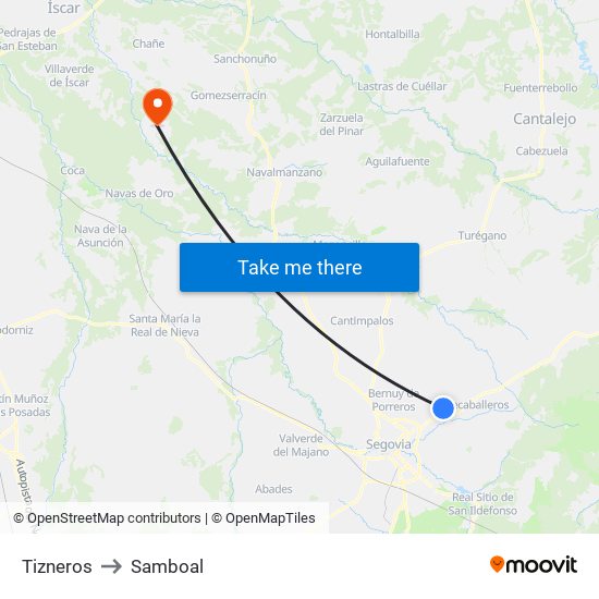 Tizneros to Samboal map