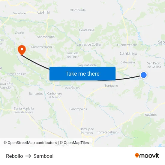 Rebollo to Samboal map