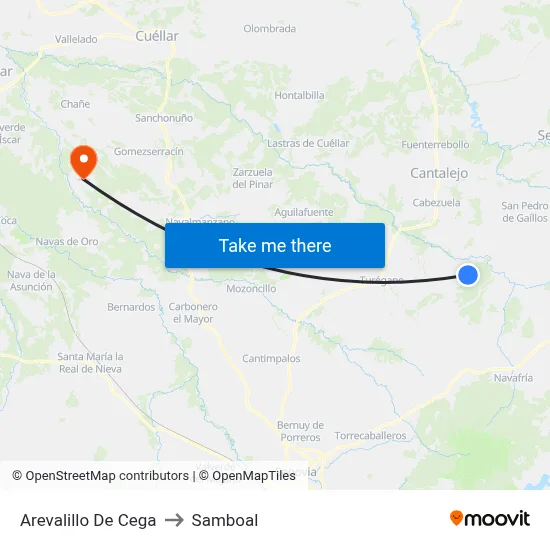 Arevalillo De Cega to Samboal map