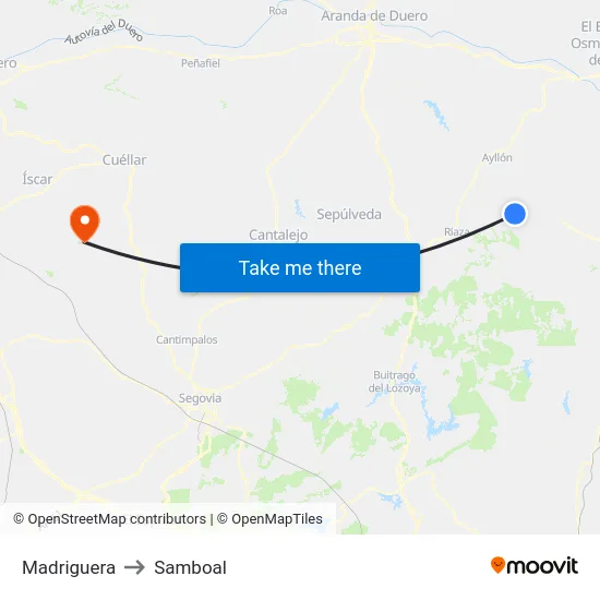 Madriguera to Samboal map