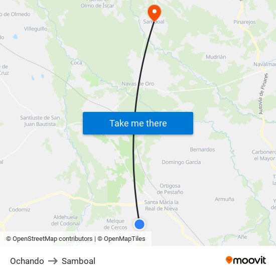 Ochando to Samboal map