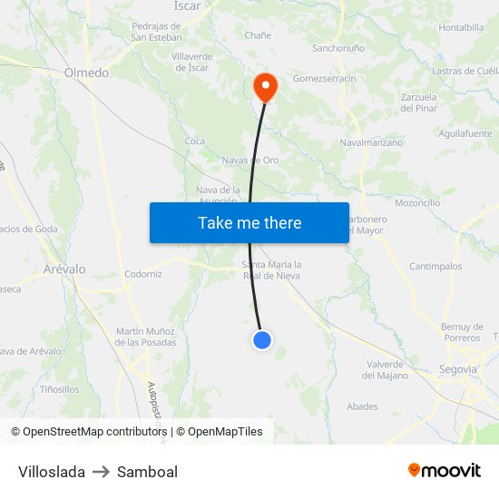 Villoslada to Samboal map