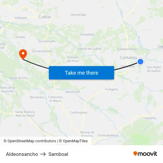 Aldeonsancho to Samboal map