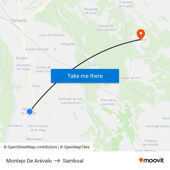 Montejo De Arévalo to Samboal map