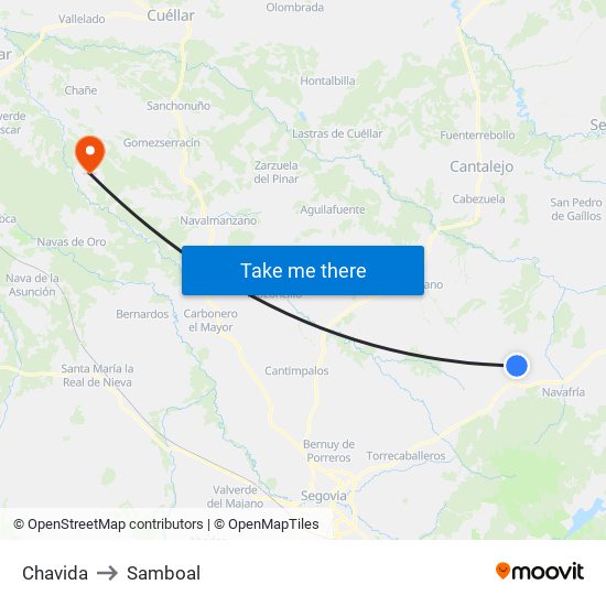 Chavida to Samboal map