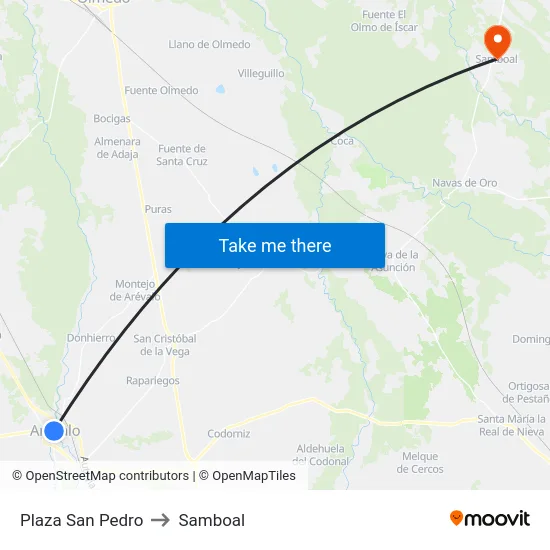 Plaza San Pedro to Samboal map