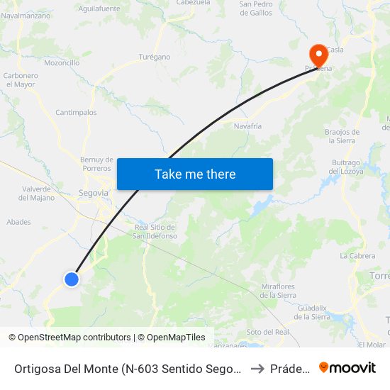 Ortigosa Del Monte (N-603 Sentido Segovia) to Prádena map
