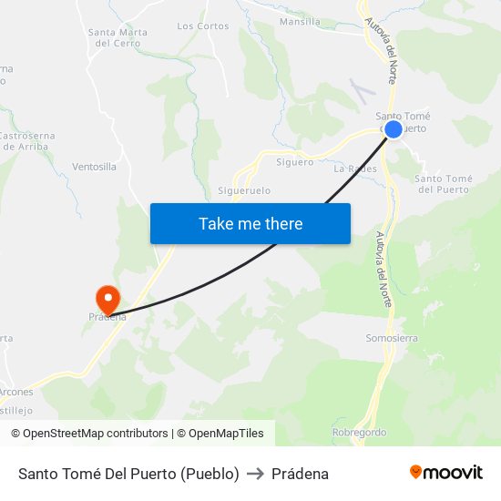 Santo Tomé Del Puerto (Pueblo) to Prádena map