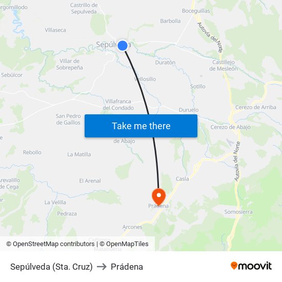 Sepúlveda (Sta. Cruz) to Prádena map