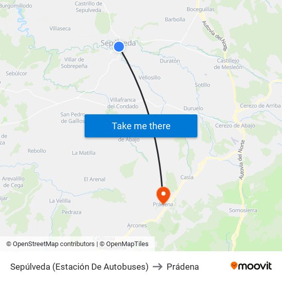 Sepúlveda (Estación De Autobuses) to Prádena map