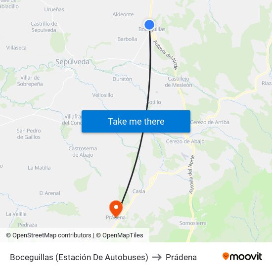 Boceguillas (Estación De Autobuses) to Prádena map